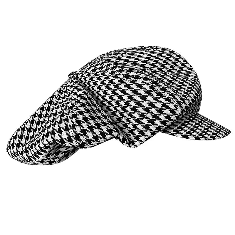 Classic Houndstooth Octagonal Beret Hat