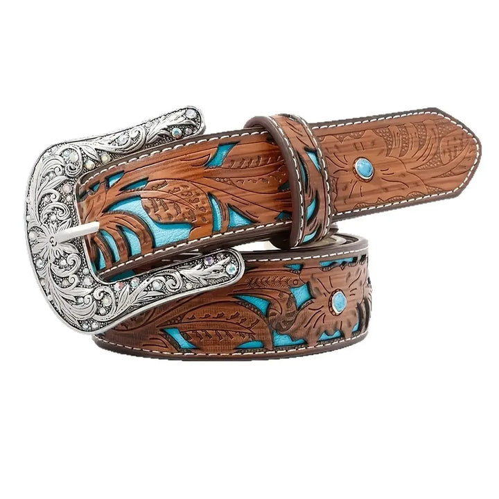 Western Style Carved Leather Belt