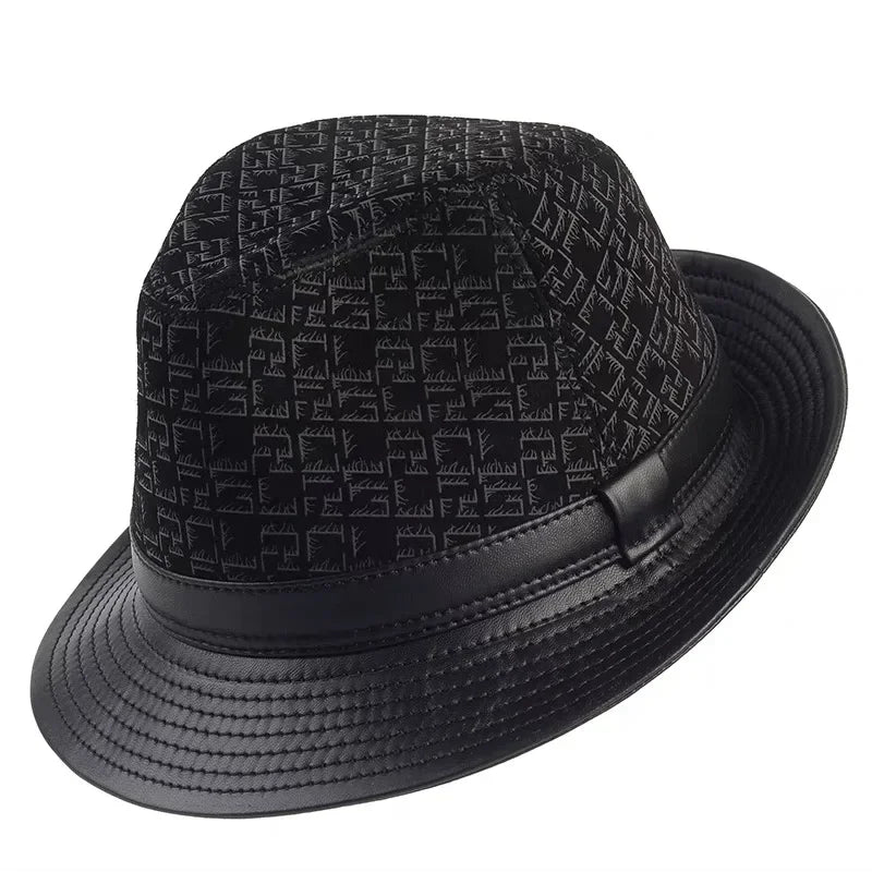 Stylish Black Geometry Real Leather Hat