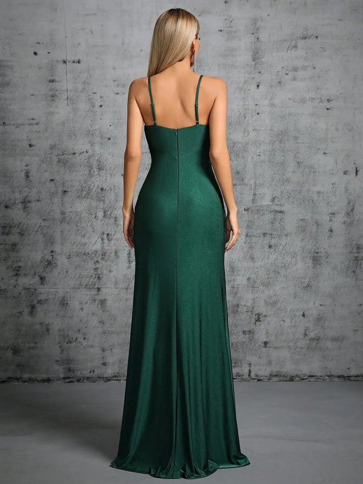 Smart Chest Ribbon Slit Dress