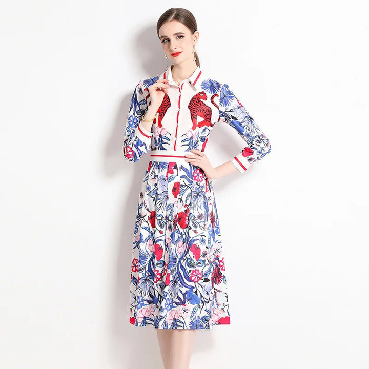 Classy Turn-down Collar Midi Dress