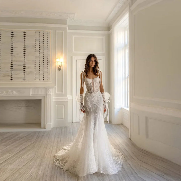 Graceful Appliqued Square Neck Wedding Dress