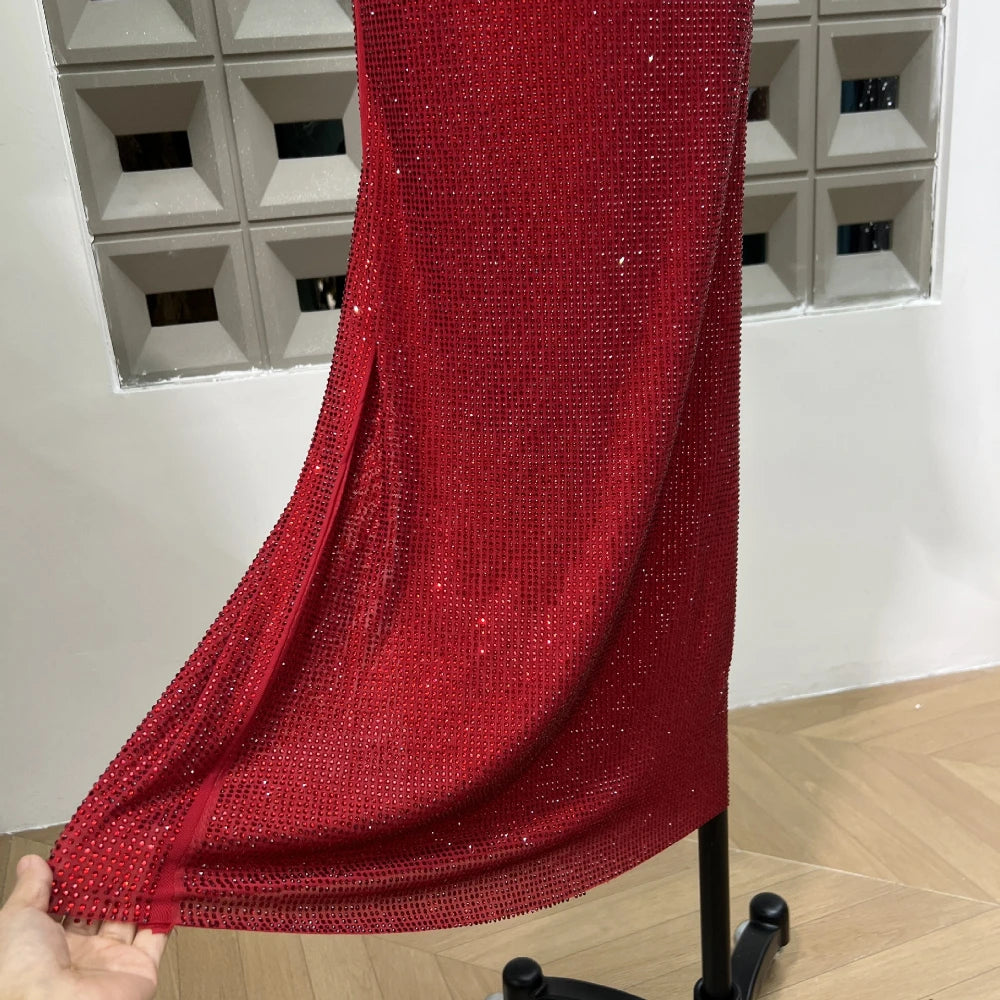 Elegant Full Rhinestones Backless Maxi Dress