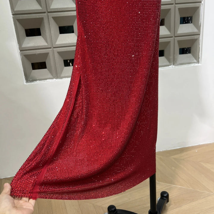 Elegant Full Rhinestones Backless Maxi Dress