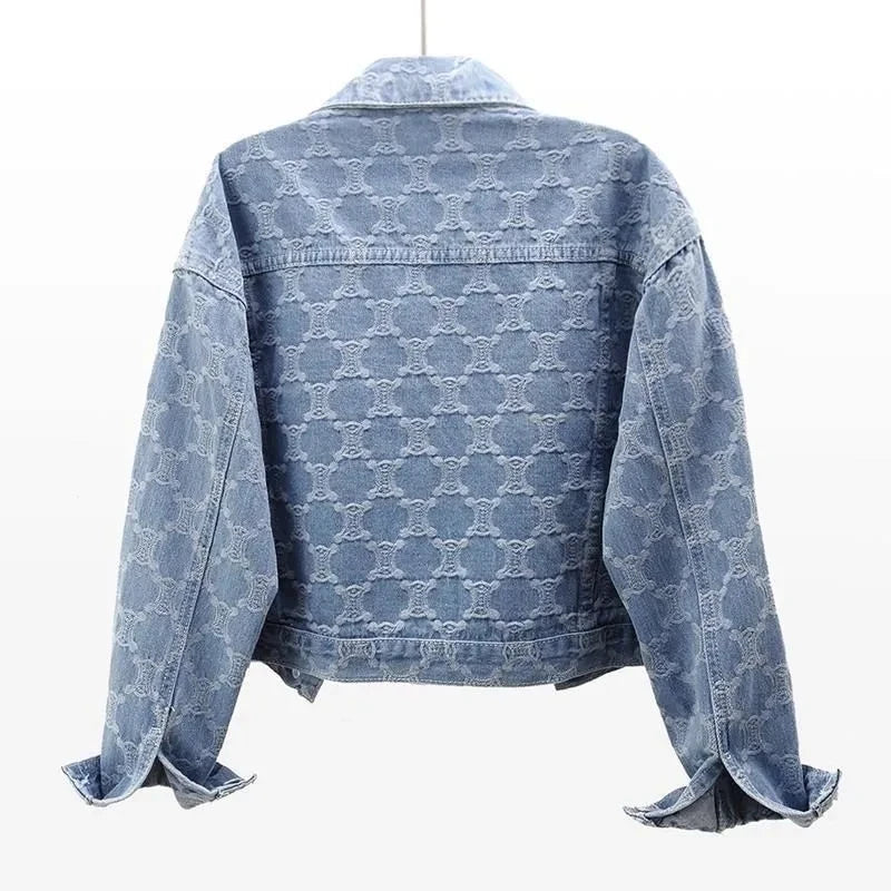 Sleek Jacquard Embroidery Denim Jacket