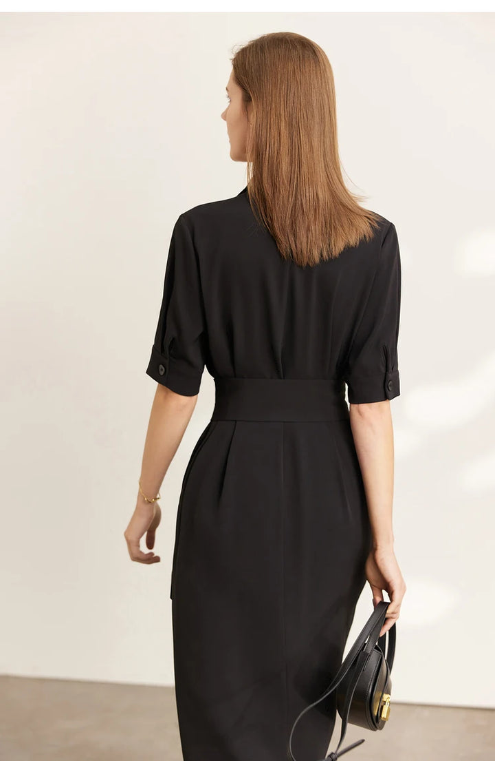 Casual Black Belted Minimalist Dress