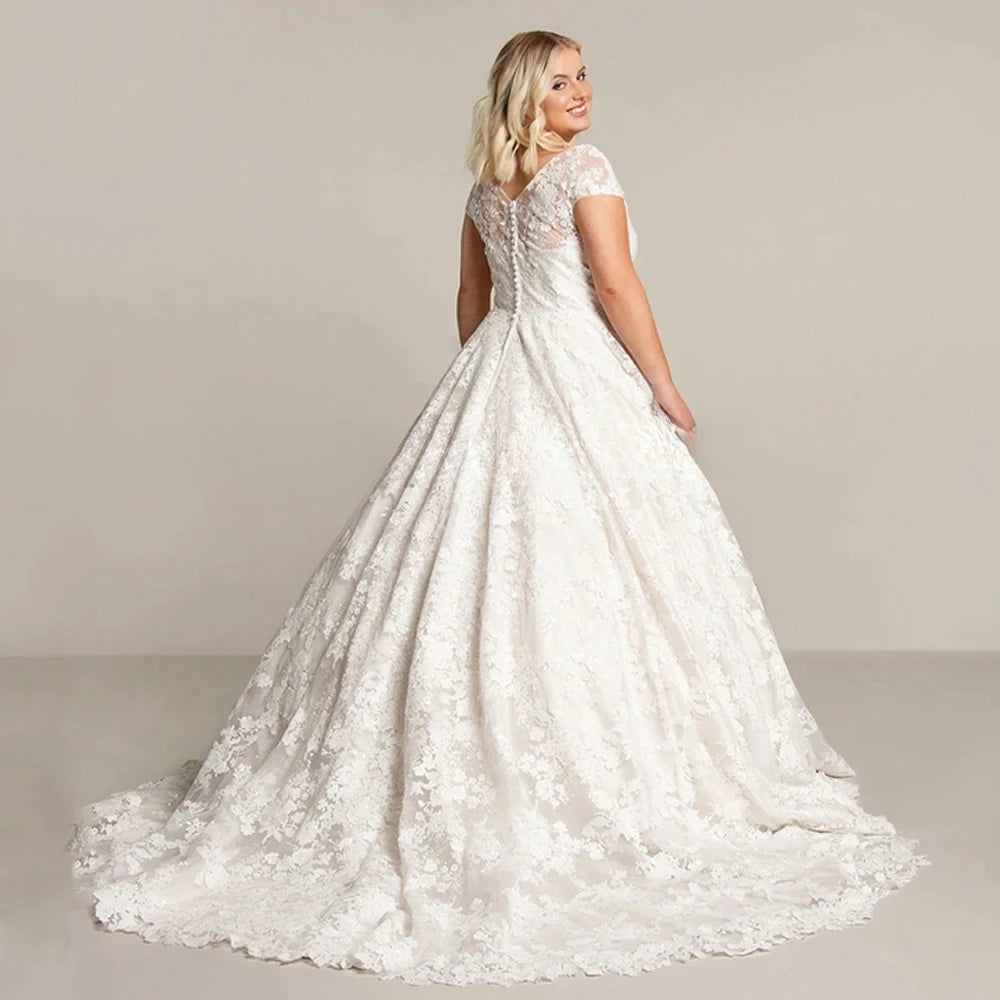 Exquisite Cap Sleeve Plus Size Bridal Gown