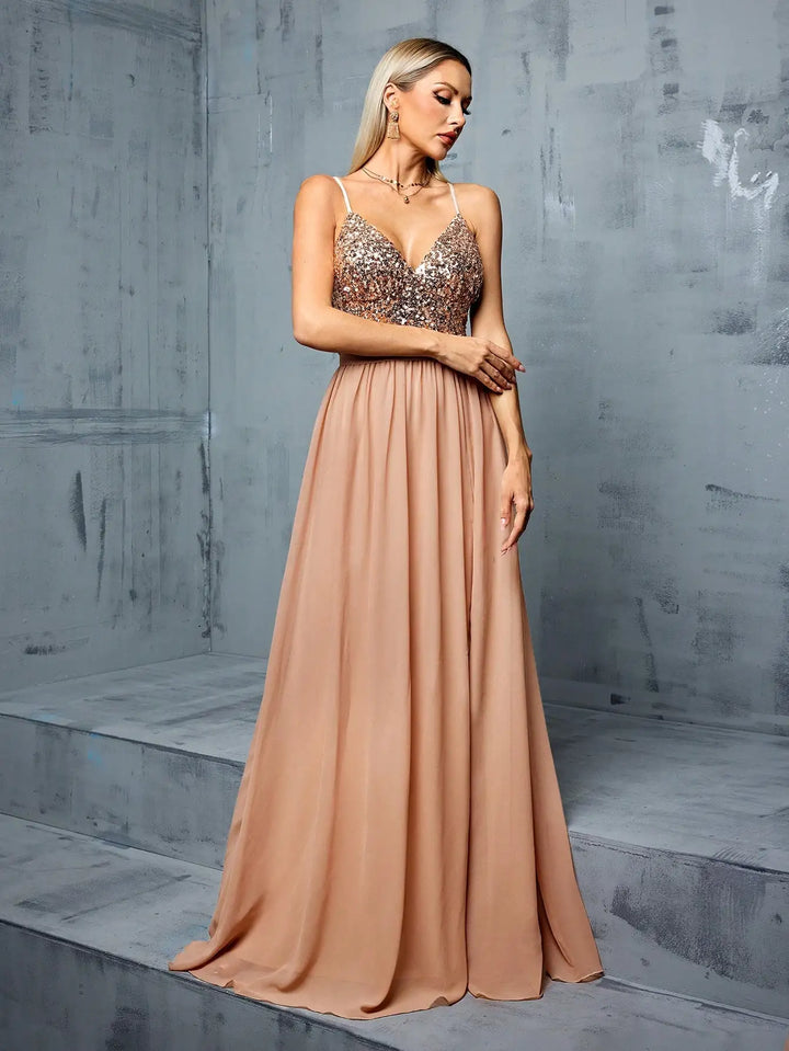 Charming Halter Deep V-neck Split Dress