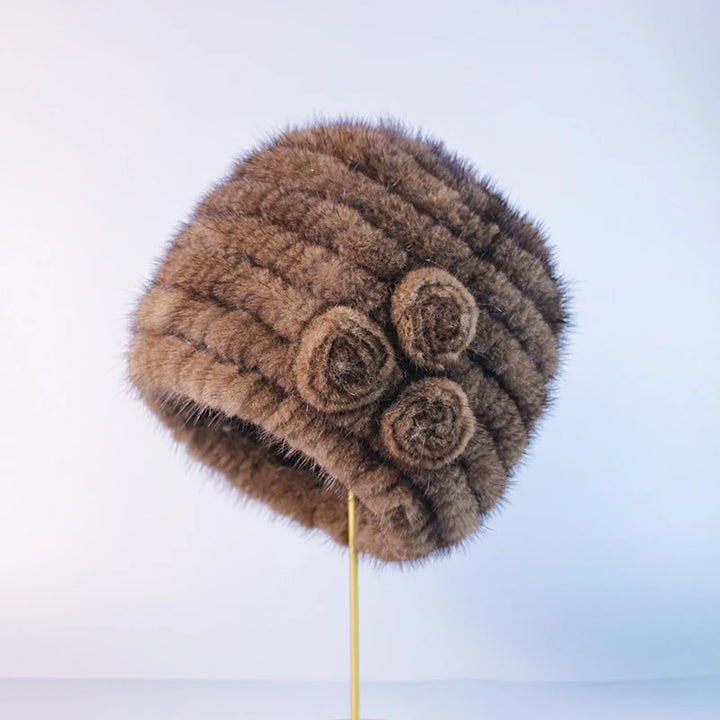 Premium Knitted Women's Handmade Fur Cap