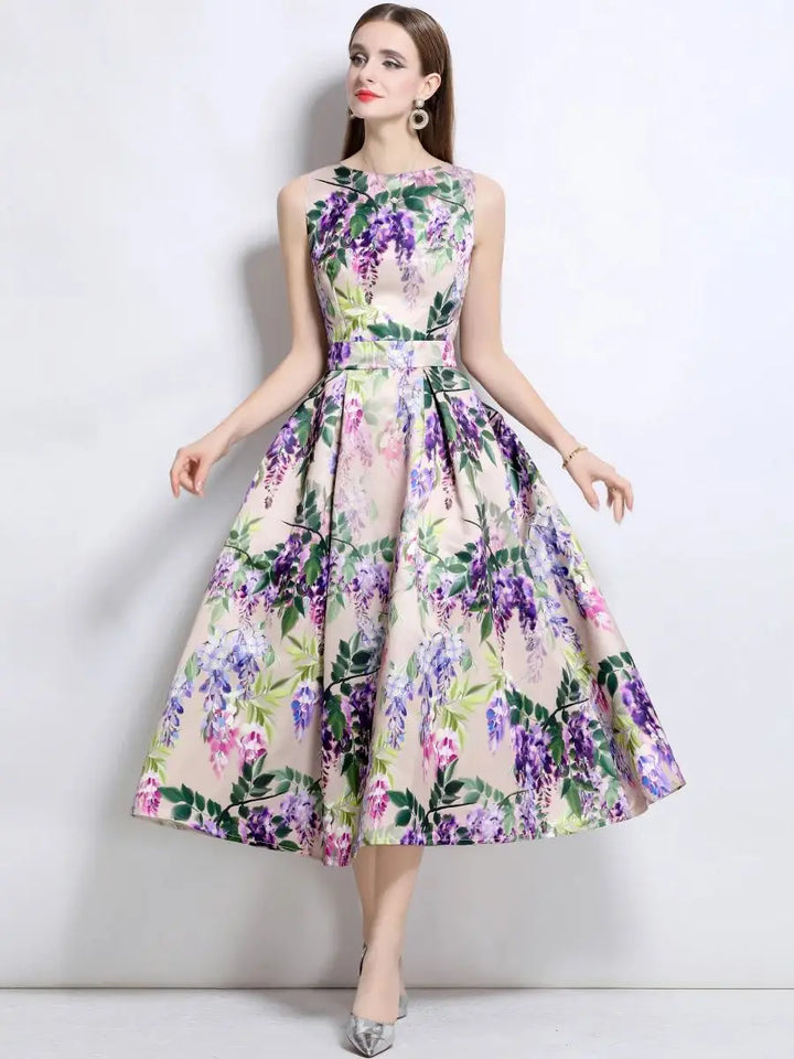 Stylish Floral Print Slim Tank Dress