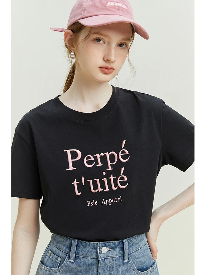 Embroidered Cool Letter Loose Fit T-Shirt
