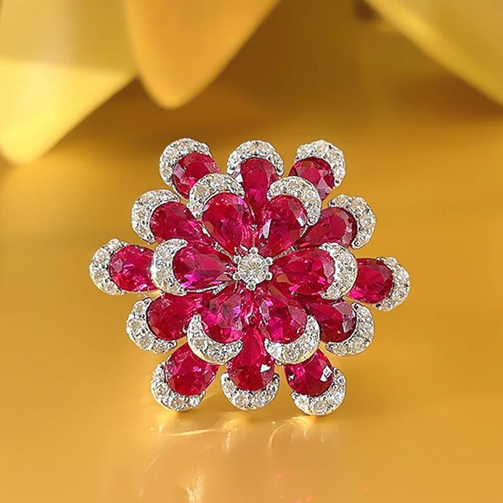 Elegant Ruby Lotus Flower Ring