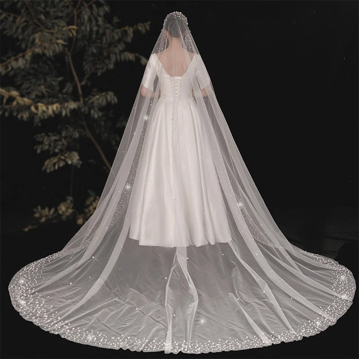 Royal Beaded Pearl Wedding Veil