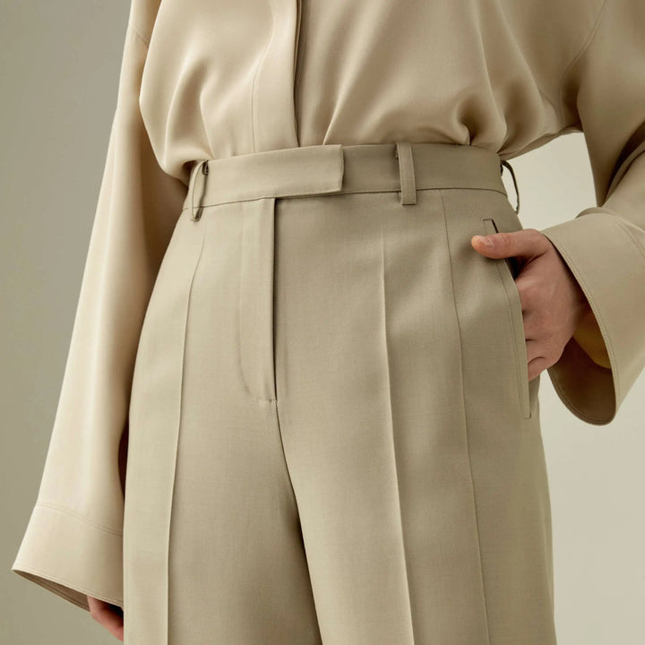 Stunning Wool Silk Blend Straight Pants