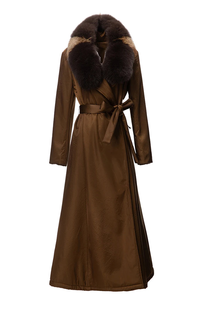 Brown Velvet Women Lapel Trench Coat
