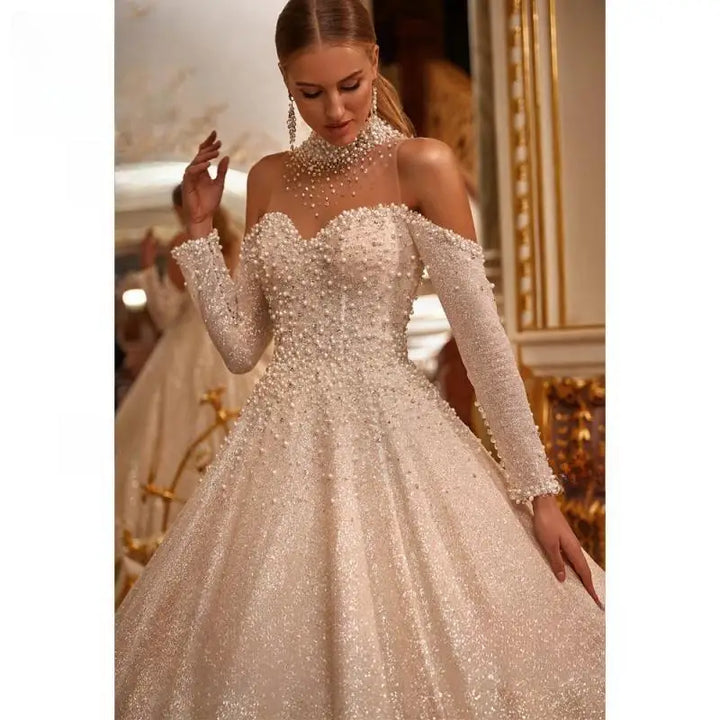 Gorgeous Pearls Off The Shoulder Ball Gown