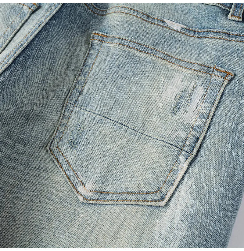 Stylish Distressed Painted Denim Jeans Pants