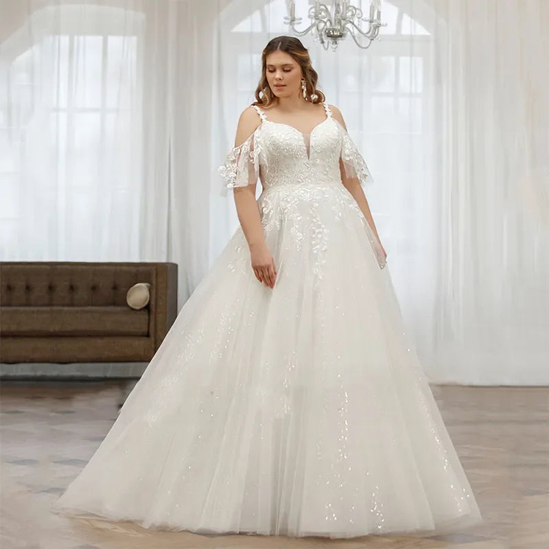 Sparkly Appliqué Plus Size Bridal Gown
