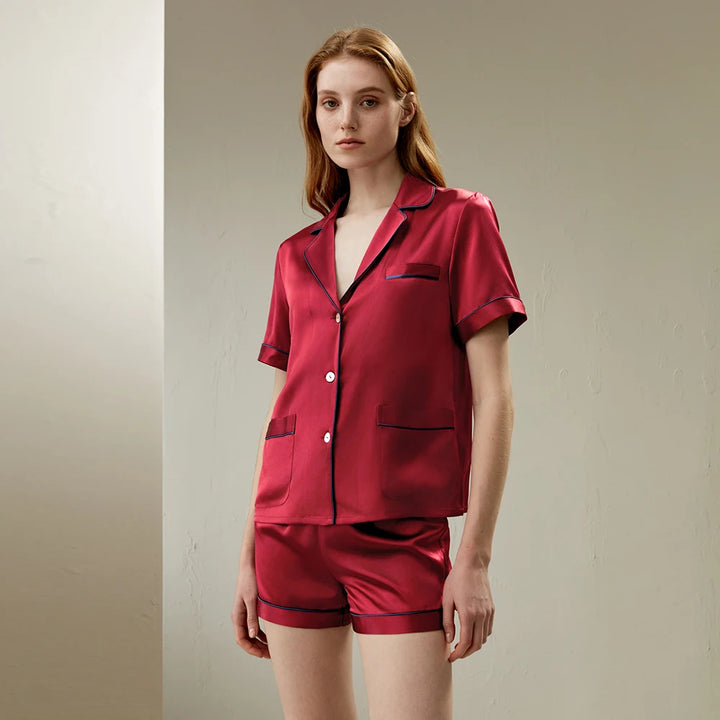 Stylish Short Sleeves Silk Pajama Set