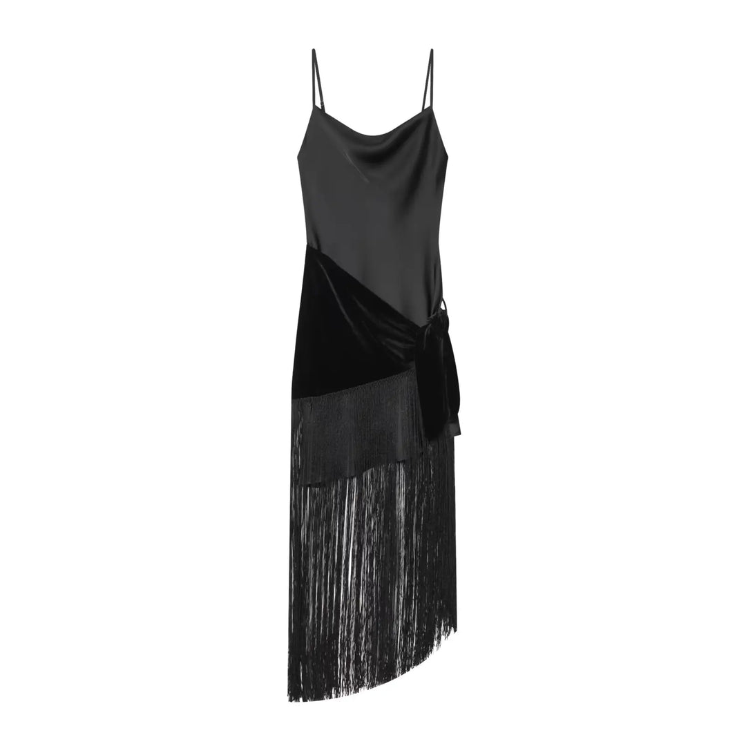 Classic Patchwork Satin Sling Dress