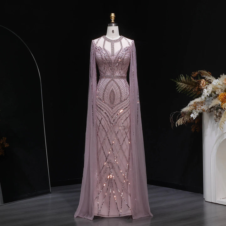 Exquisite Cape Sleeves Arabian Evening Gown