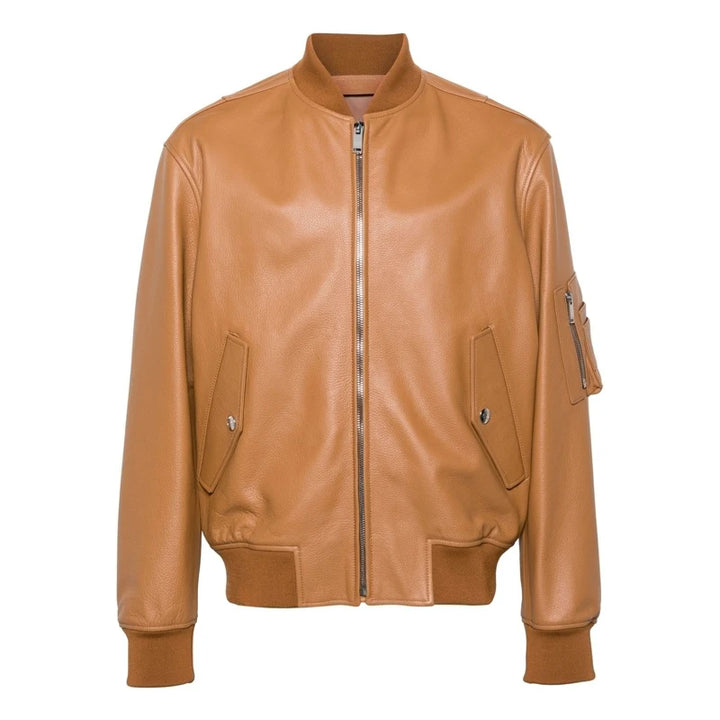 Classic Zippered Real Leather Short Jacket