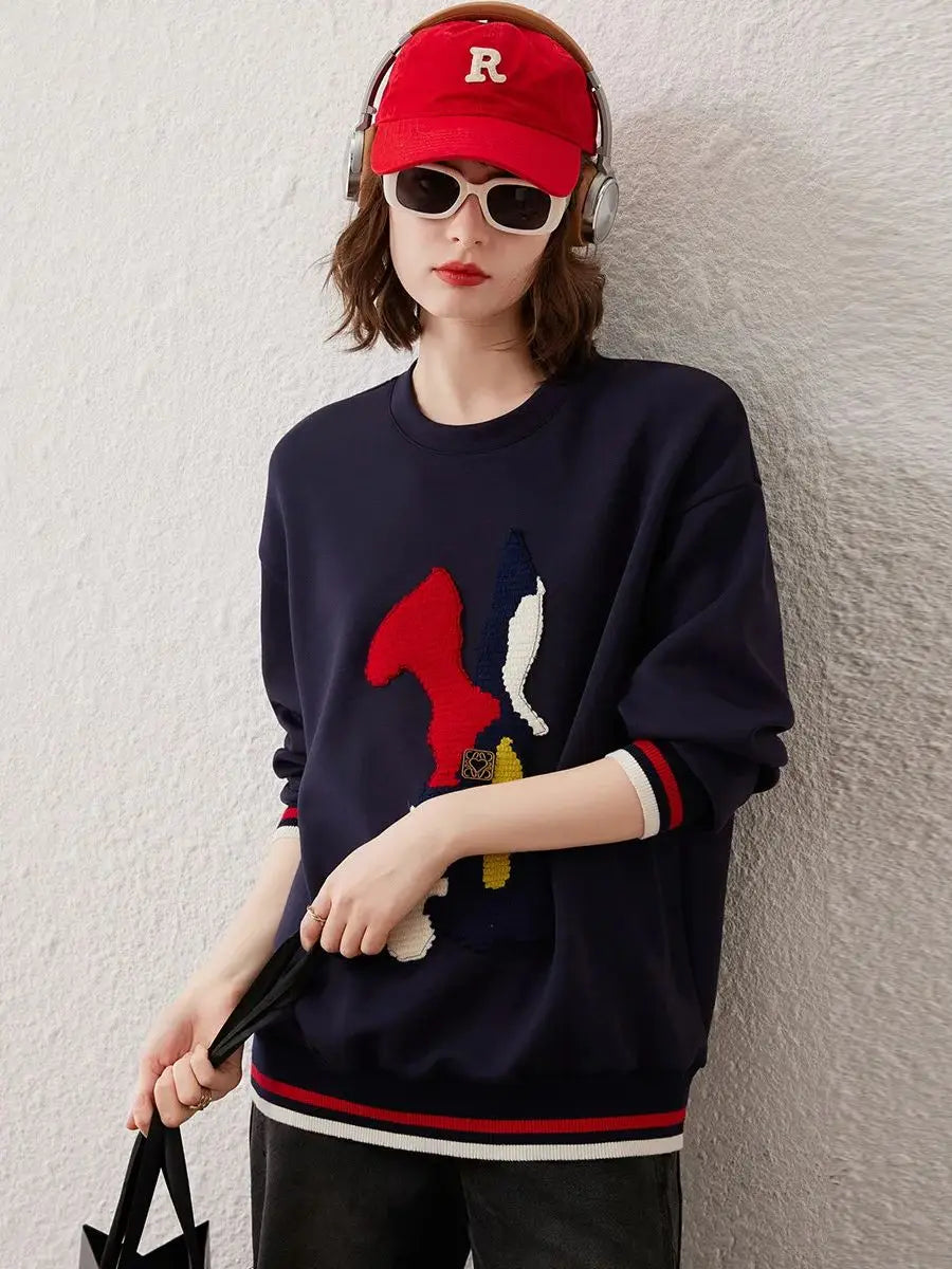 Embroidered Casual Pullover Loose Sweatshirt