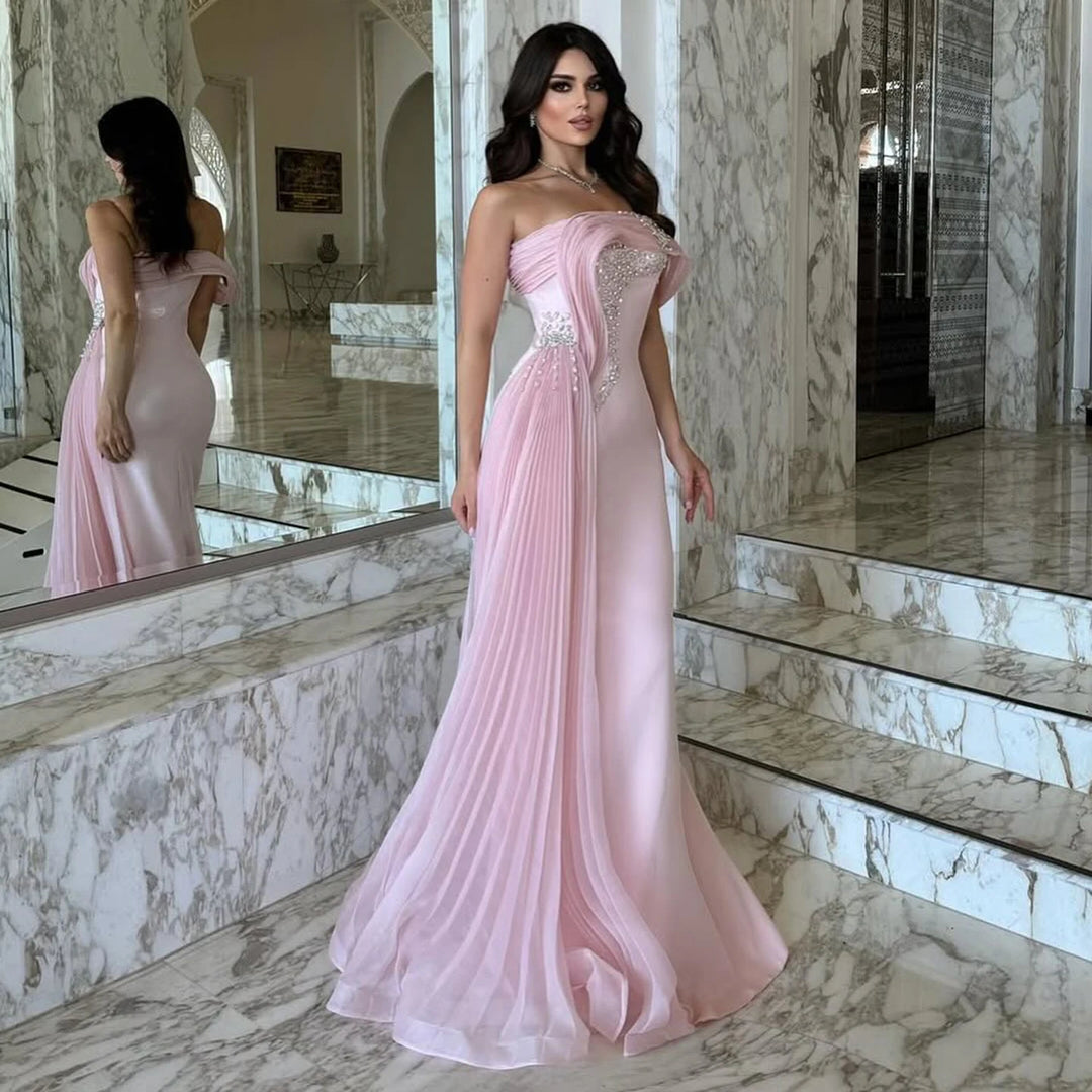 Delightful Crystal Pleated Mermaid Evening Dress