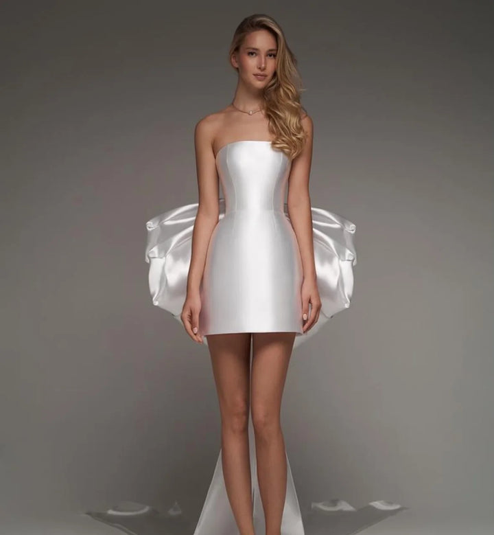 French Big Back Bow Mini Prom Dress