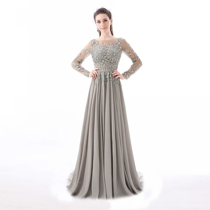Backless Beaded Prom Gown