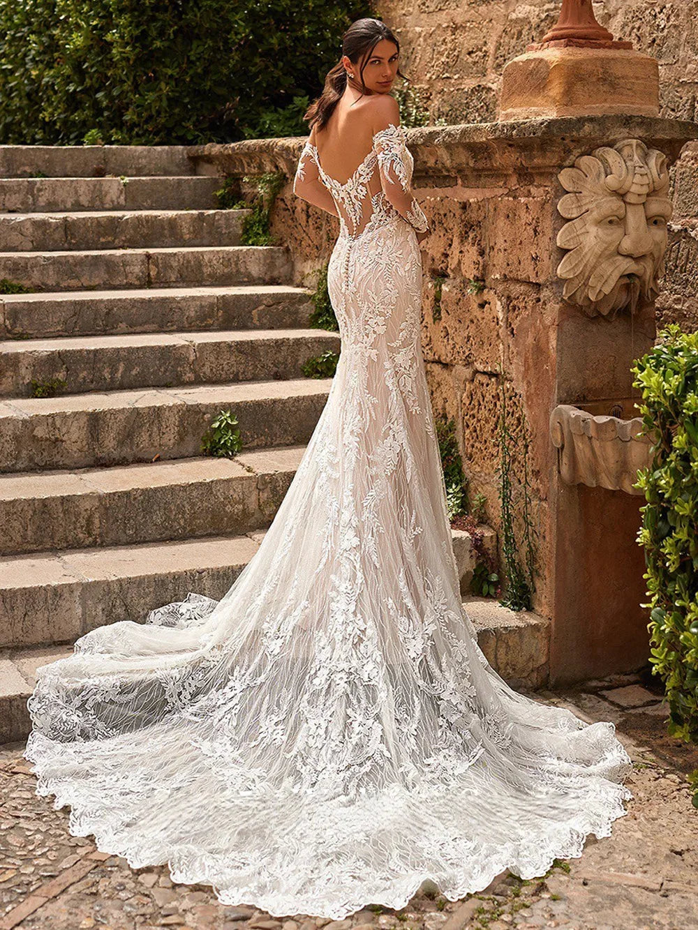 Exquisite Beaded Sleeve Wedding Dress