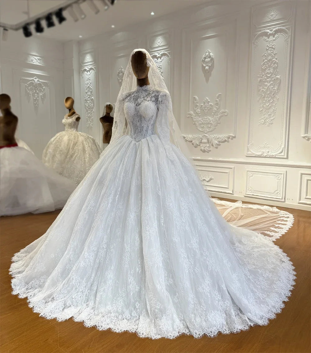 Regal Long Sleeves Princess Bridal Ball Gown