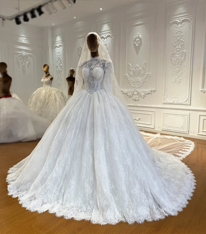Regal Long Sleeves Princess Bridal Ball Gown