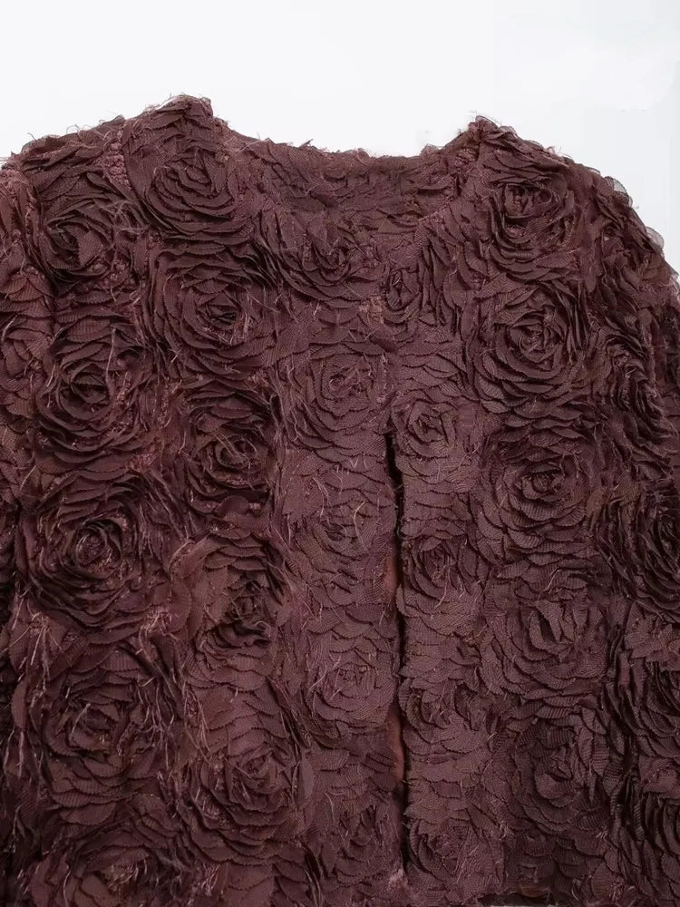 Stylish Textured Floral Cropped Jacket