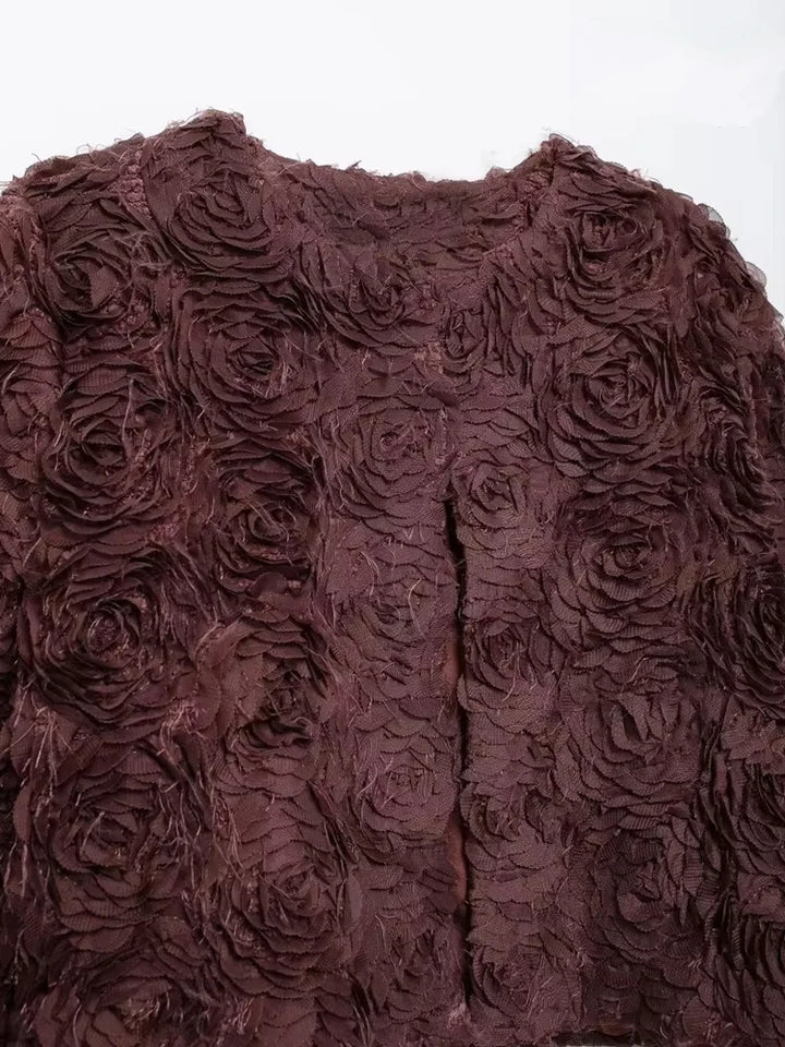 Stylish Textured Floral Cropped Jacket