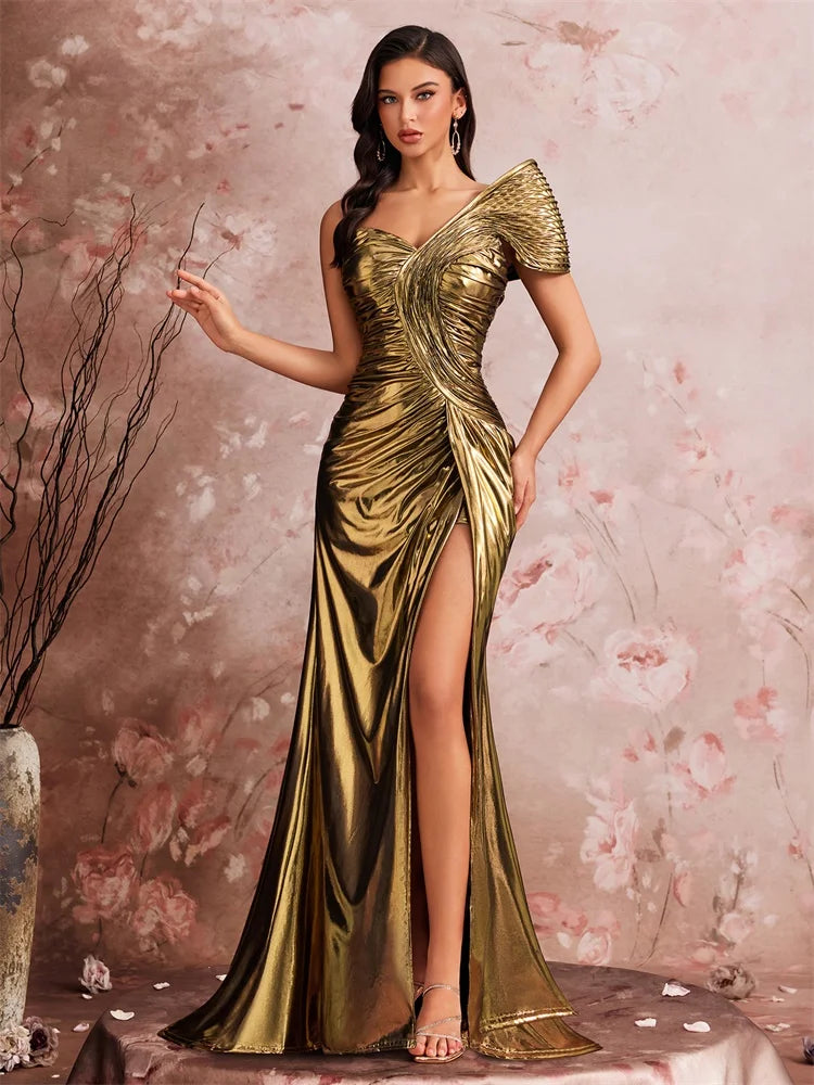 Show-stopping Slanted Shoulder Evening Dress