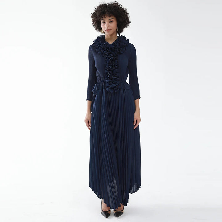 Pleated Scarf Collar Dress