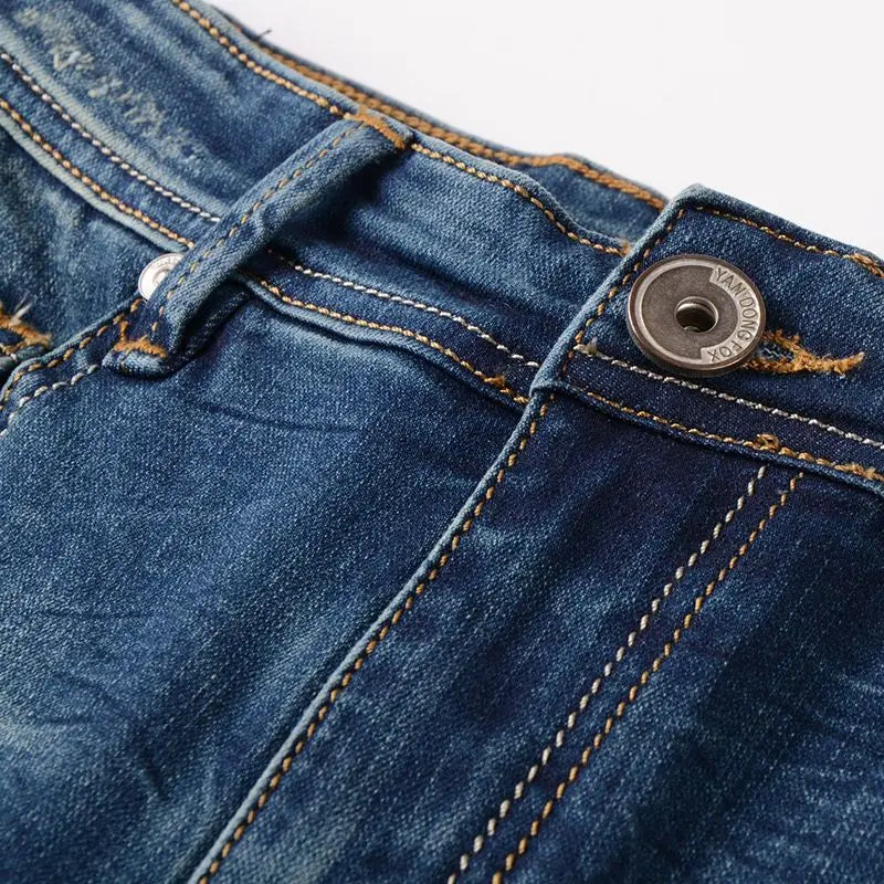 Trendy Elastic Ripped Splicing Denim Pants