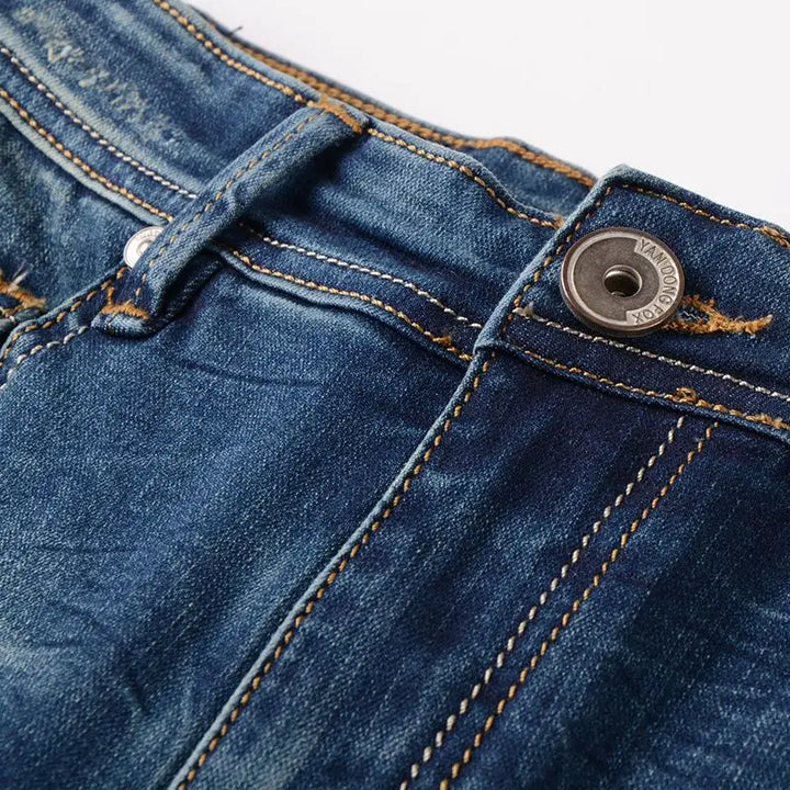 Trendy Elastic Ripped Splicing Denim Pants