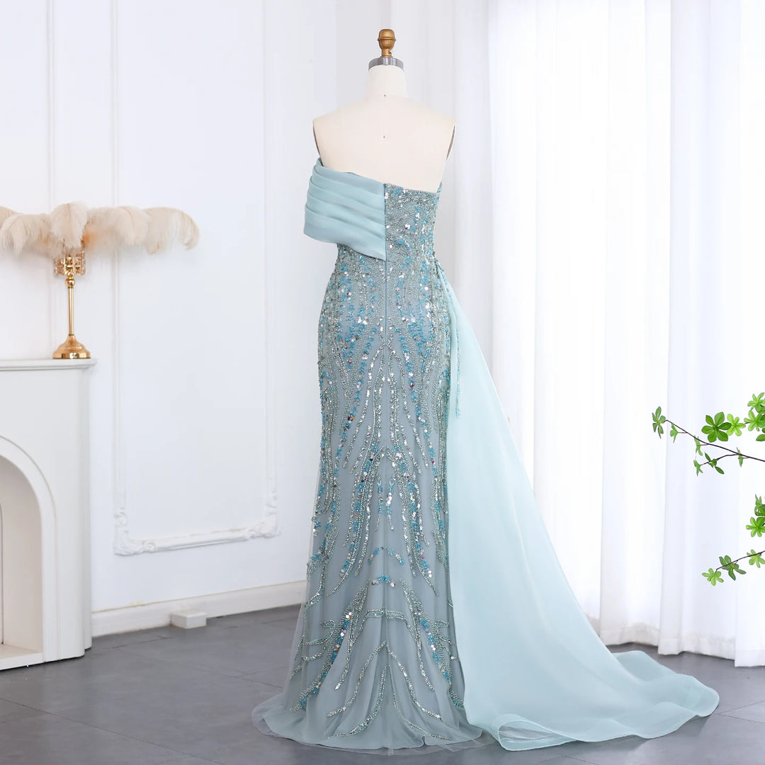 Beautiful Off Shoulder Evening Dress - With Side Slit Overskirt