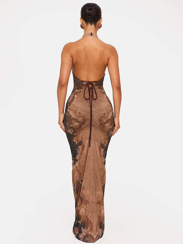 Stylish Halter Backless Party Gown
