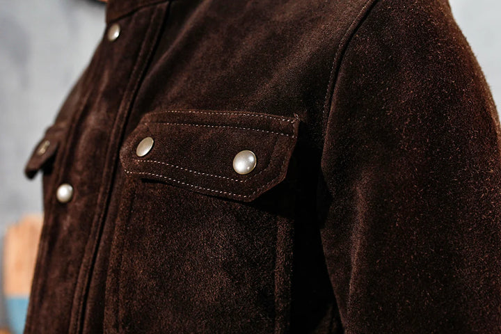 Multi-Pockets Leather Suede Safari Coat