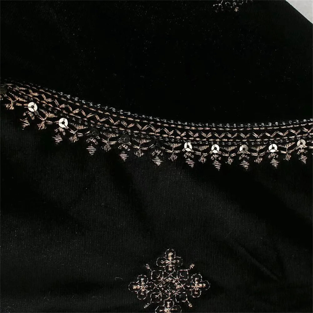 Trendy Velvet Embroidered Slim Coat