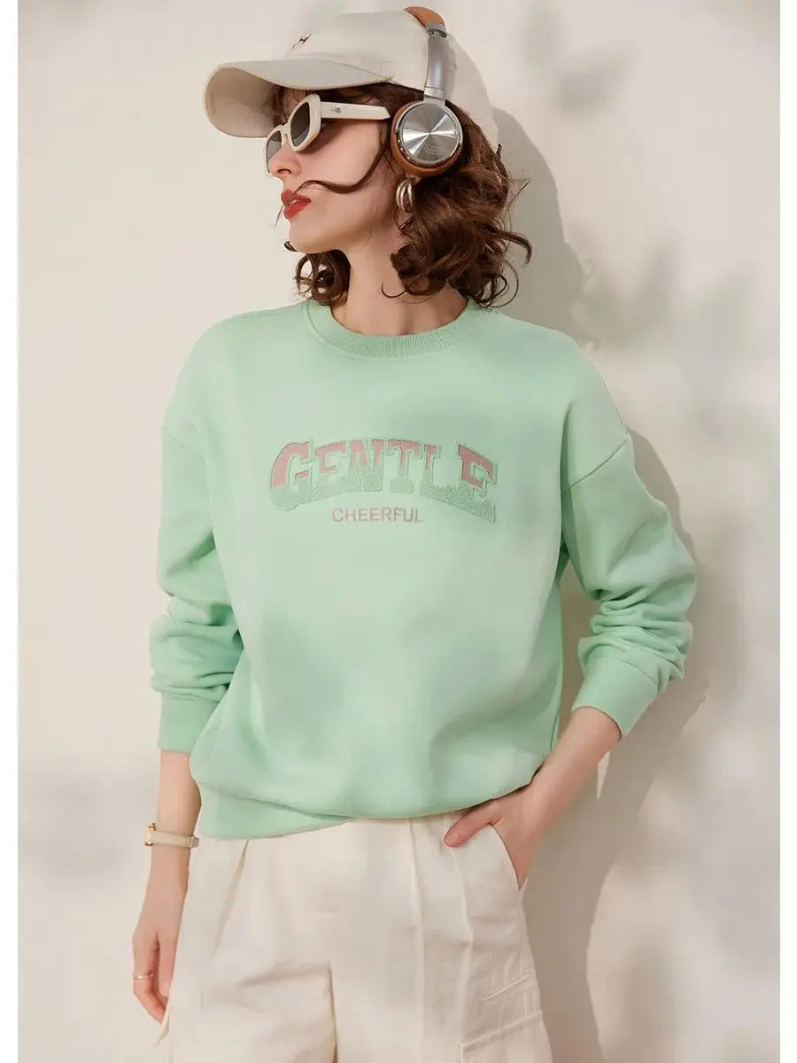 Embroider Letter Loose Casual Sweatshirt