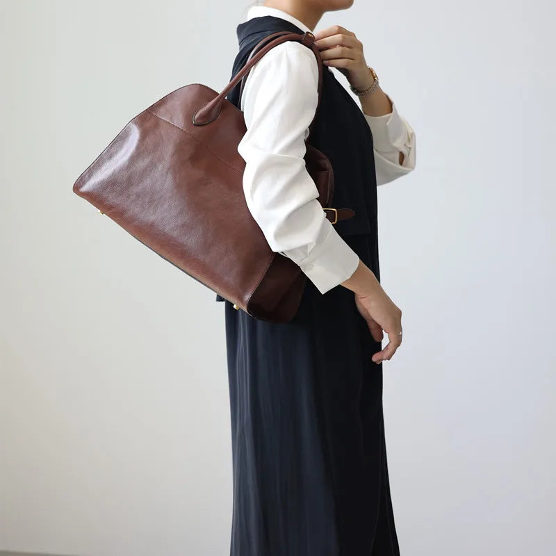 Vintage Cowhide Leather Tote Bag