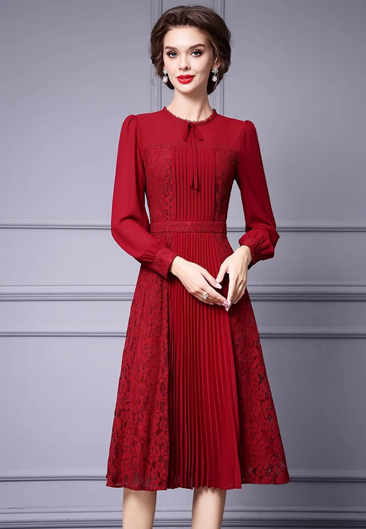 Lace Splicing High Waist Dress