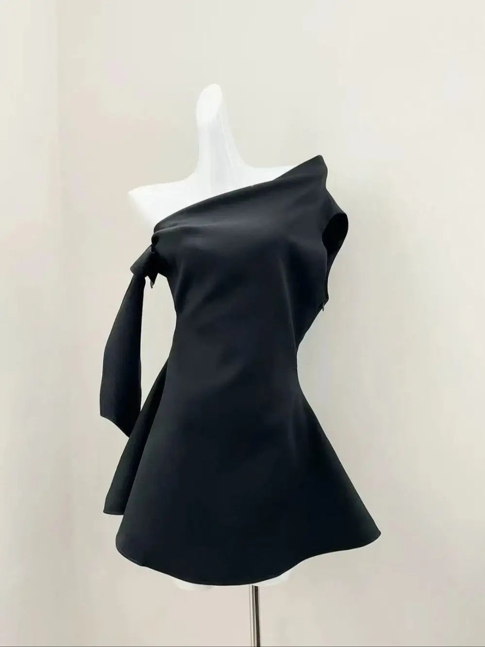 Refined Asymmetric Tie Bow Mini Dress