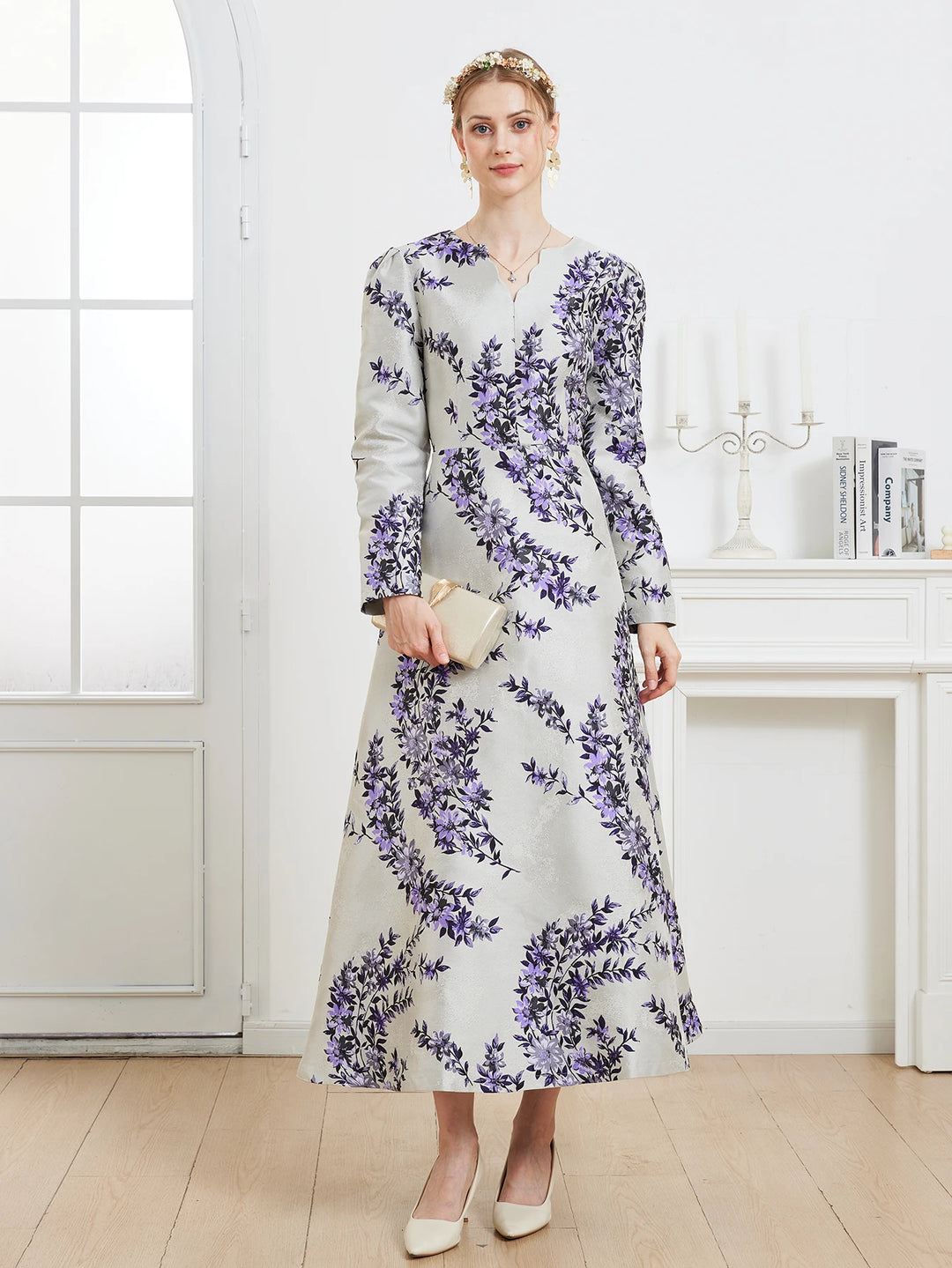Gorgeous Jacquard Floral Maxi Dress