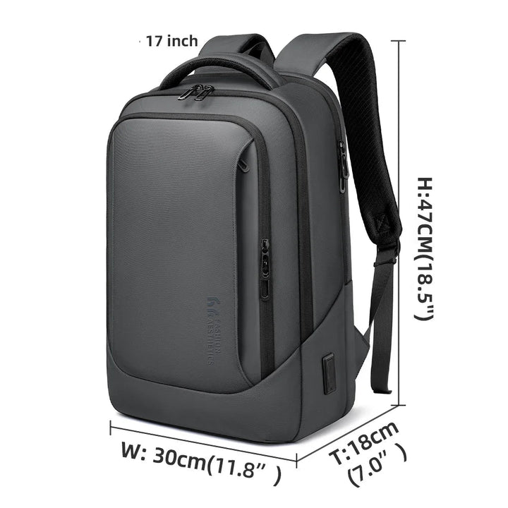 Dark grey 17-inch waterproof business work backpack with front zip pocket