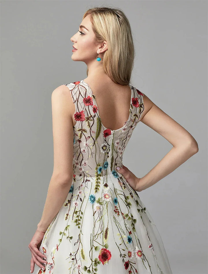 Charming Floral Lace A-Line Evening Gown